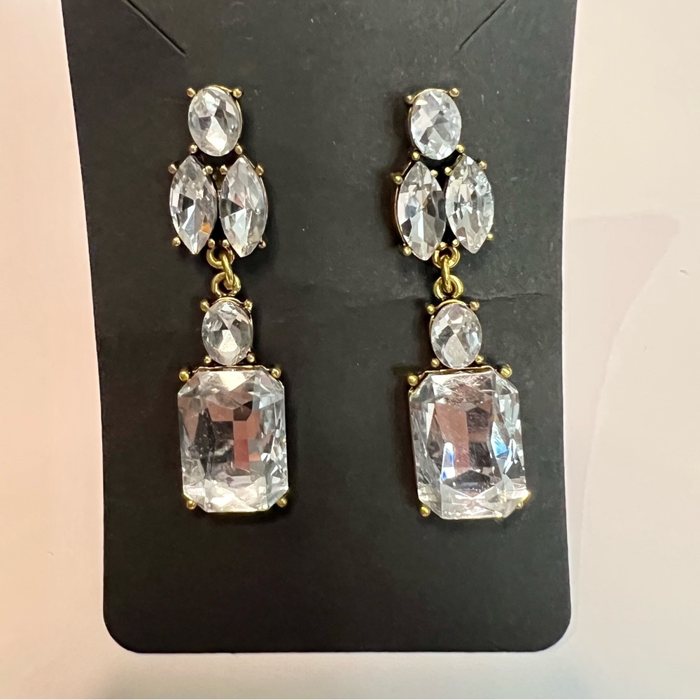 💜3/$20 New Gold-tone Sparkling Clear Stone Dangling Earrings